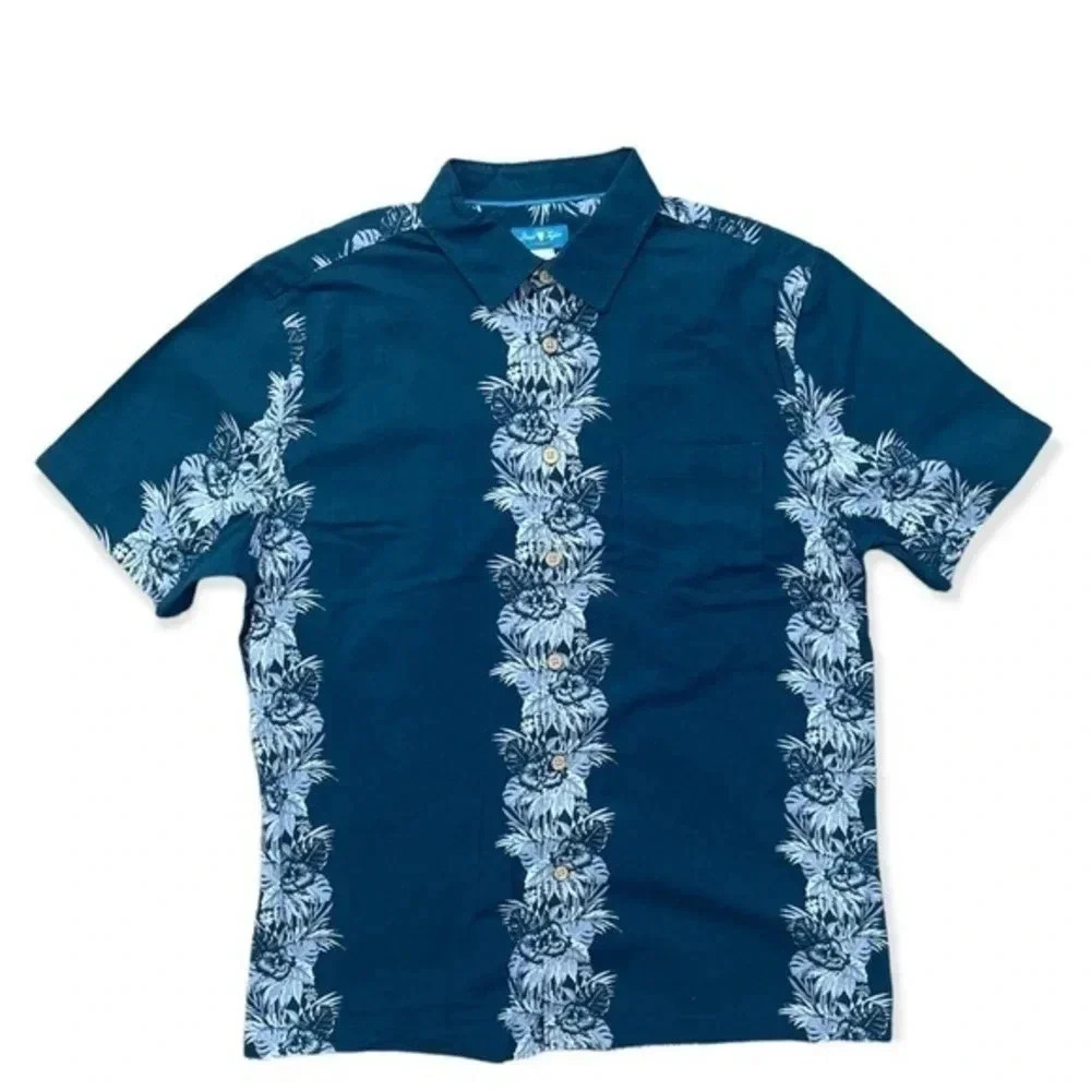 David‎ Taylor Resort Men’s Short Sleeve Shirt Blue Hawaiian Print Size Small